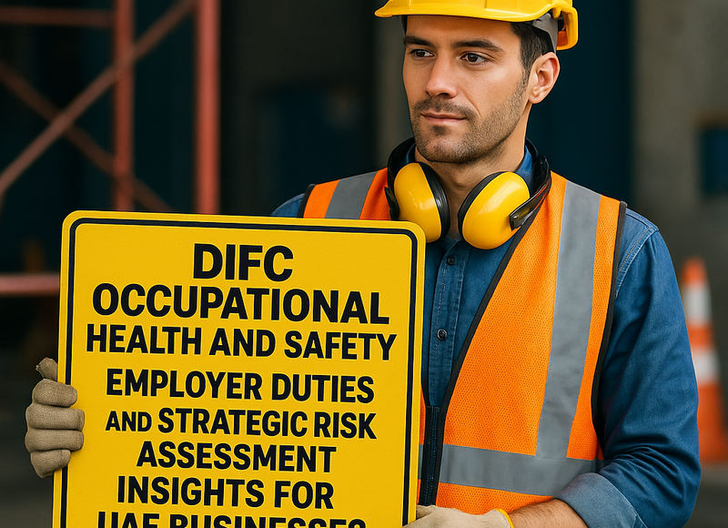 Graphic showing DIFC employers conducting workplace health and safety risk assessments.