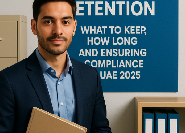 Modern Dubai office team discussing HR record retention compliance