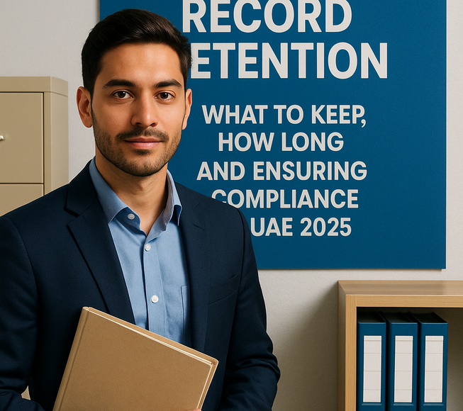 Modern Dubai office team discussing HR record retention compliance