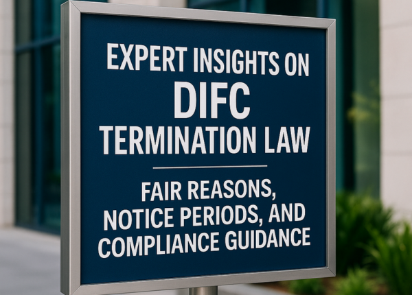 DIFC skyline with legal documents and compliance checklist icons