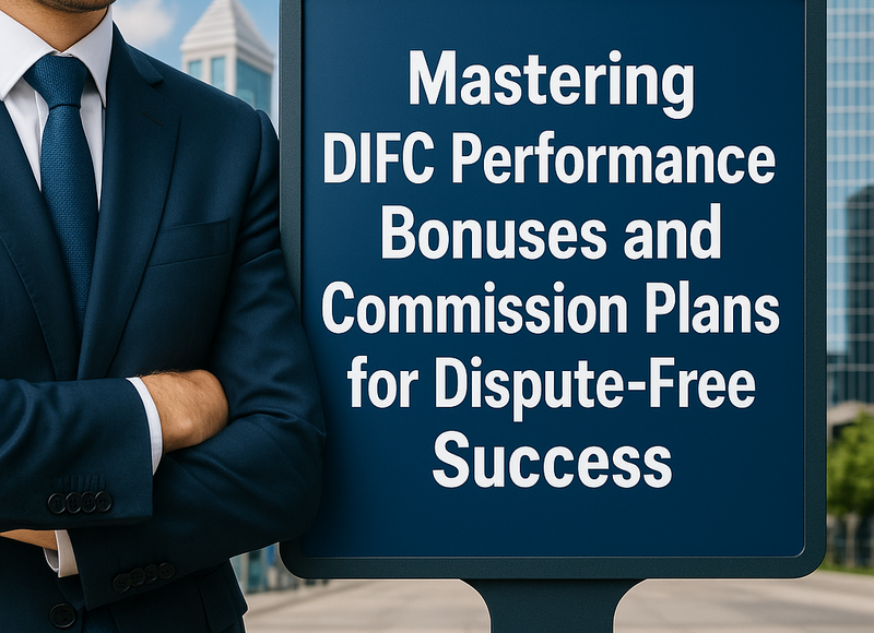 Modern legal consultant reviewing DIFC bonus and commission policy document