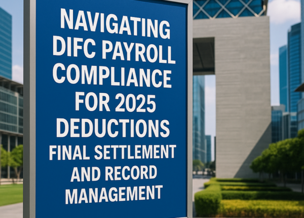 Infographic showing DIFC payroll compliance steps for deductions, final pay, and recordkeeping