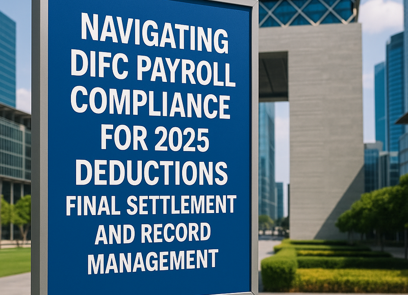 Infographic showing DIFC payroll compliance steps for deductions, final pay, and recordkeeping