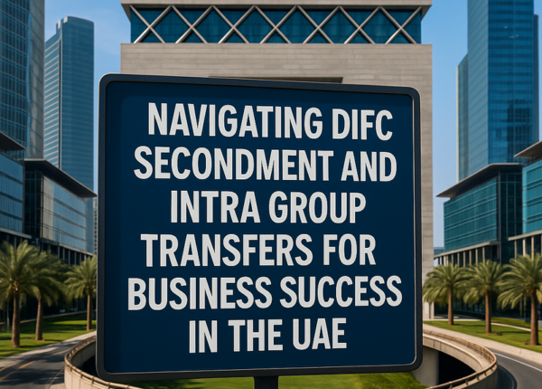 Business professionals discussing legal compliance for DIFC employee secondment in Dubai