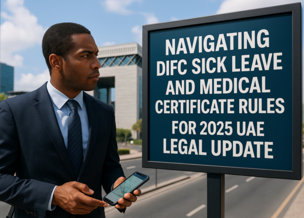 HR reviewing employee medical certificates for sick leave compliance in a DIFC office