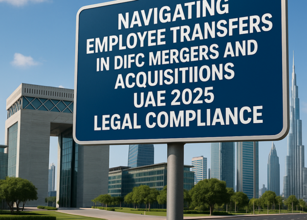 Business team reviewing DIFC employee transfer documents during M&A in UAE