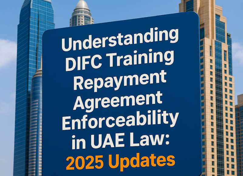 Professional consultation over legal documents on DIFC training repayment agreement enforceability.