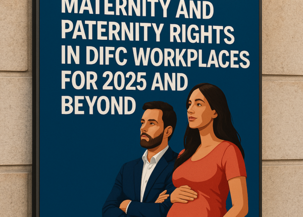 HR manager discussing maternity and paternity leave policies in a DIFC office
