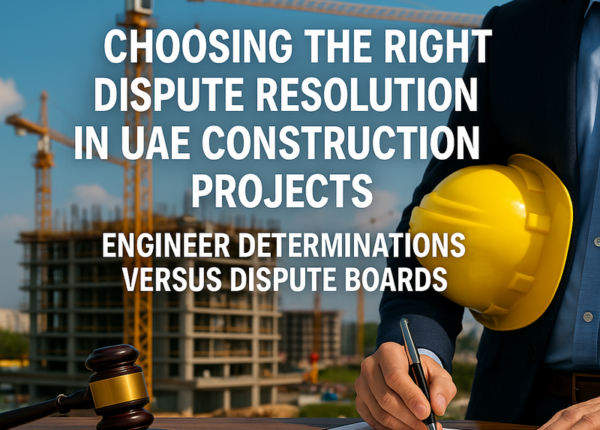 A dispute board and engineer reviewing construction documents for a UAE project