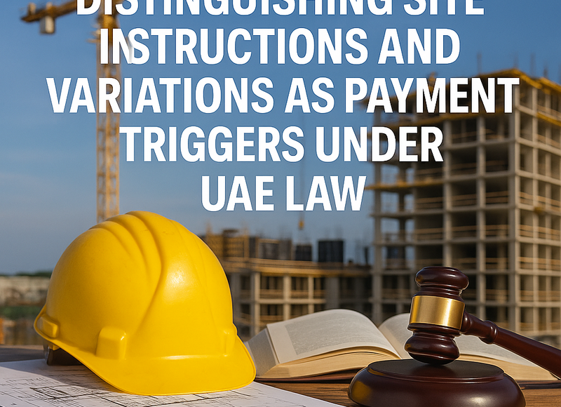 Flowchart explaining when site instructions or variations trigger payment under UAE law.