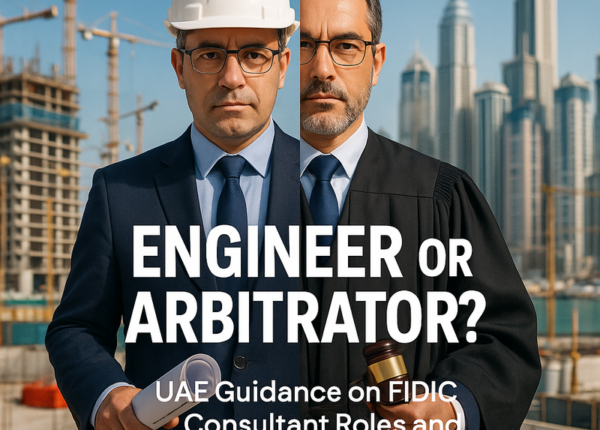 Visual comparing FIDIC Engineer administrative duties and UAE legal arbitration processes