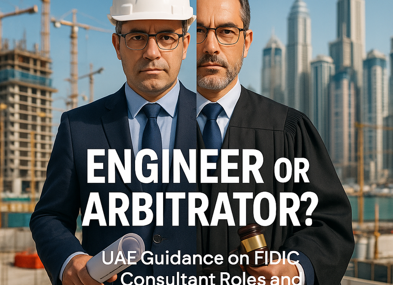 Visual comparing FIDIC Engineer administrative duties and UAE legal arbitration processes