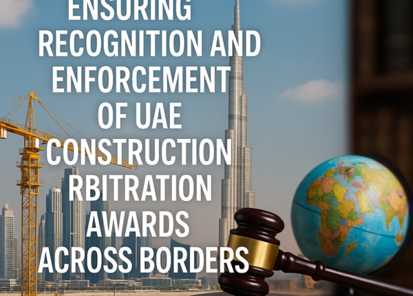 Process flowchart illustrating stages for enforcing UAE construction arbitration awards across borders.