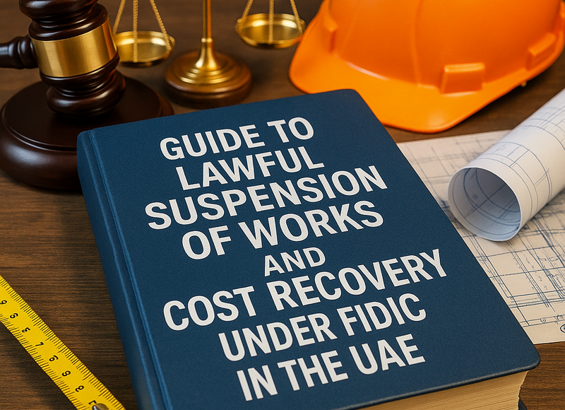 Diagram showing legal process for suspension of works and cost recovery under FIDIC in the UAE