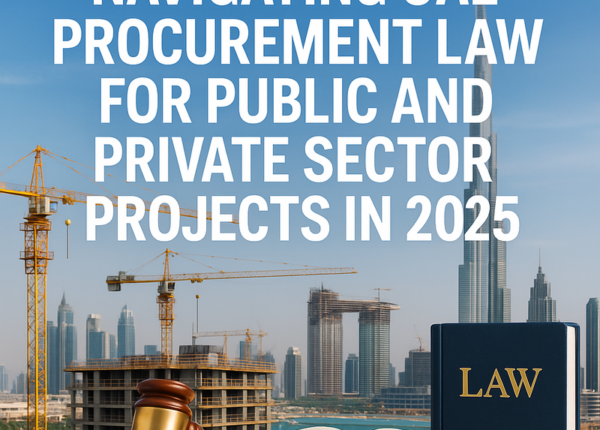 Infographic comparing UAE public vs private procurement legal frameworks in 2025