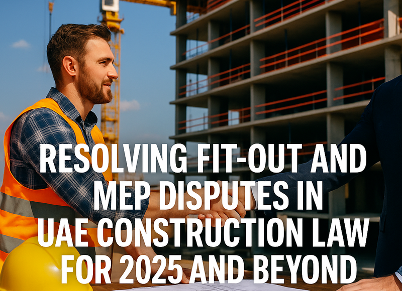 A professional flowchart showing UAE legal compliance steps for fit-out and MEP projects