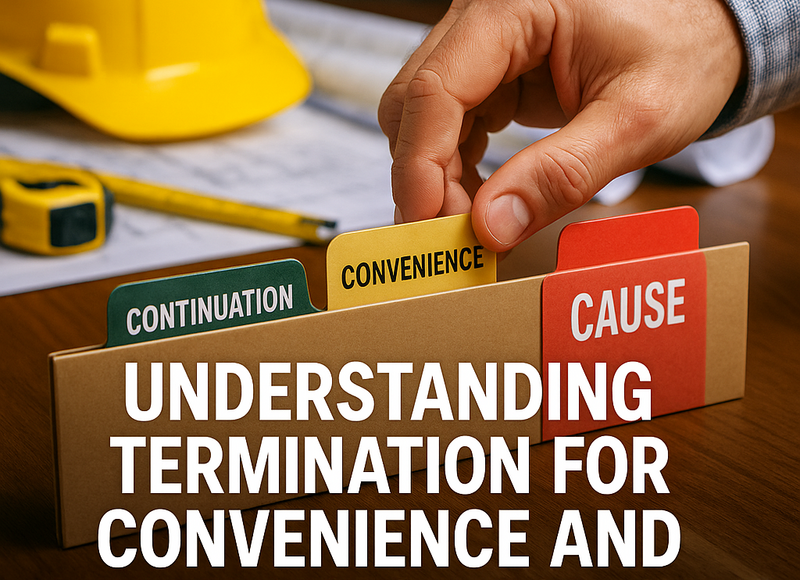 Legal consultant reviewing UAE project contract termination clauses at office desk