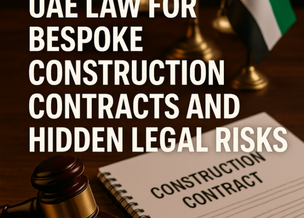 Legal consultant reviewing a bespoke UAE construction contract with highlighted risk areas.