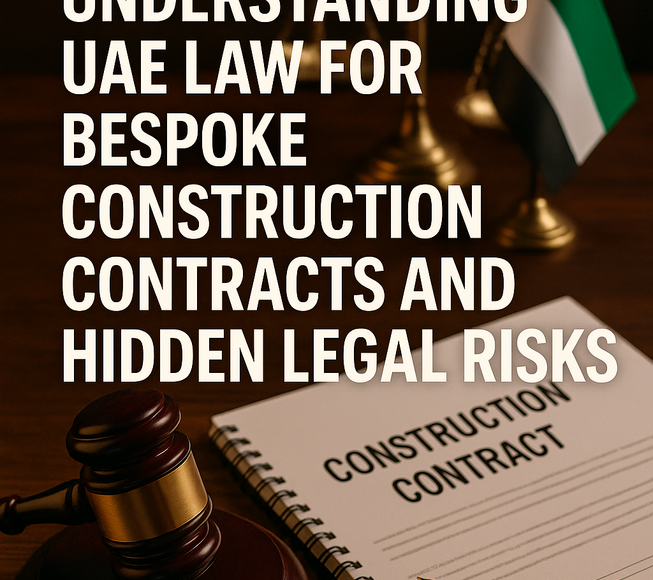 Legal consultant reviewing a bespoke UAE construction contract with highlighted risk areas.