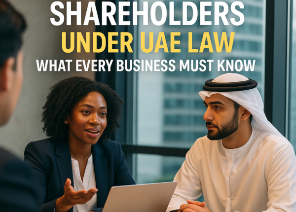 Illustration of UAE company shareholders attending a boardroom meeting, minority voices represented