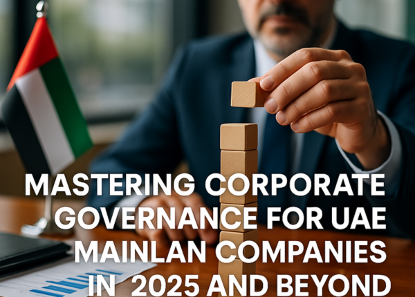 Infographic depicting UAE corporate governance compliance workflow for mainland companies