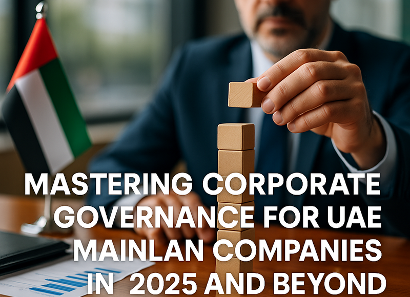 Infographic depicting UAE corporate governance compliance workflow for mainland companies