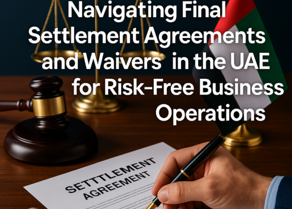 Legal consultant reviewing UAE final settlement agreement with client.