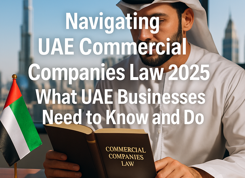Modern UAE skyline with legal documents and business professionals