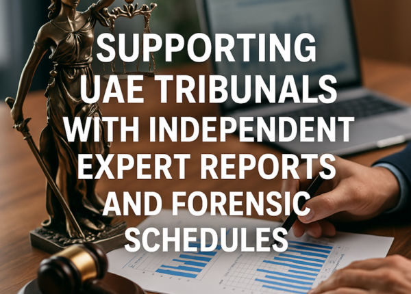 A UAE tribunal reviewing independent expert reports and forensic schedules in a legal dispute