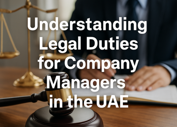 Professional UAE company managers consulting legal documents