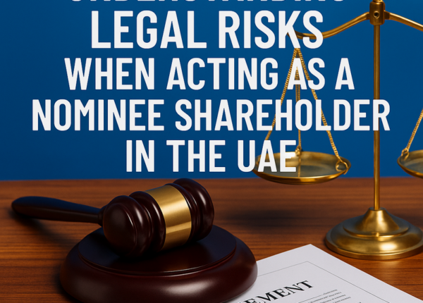 UAE business professionals discussing legal compliance for nominee shareholder risks in a modern boardroom.