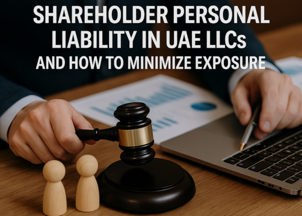 Diagram showing UAE LLC shareholder liability scenarios and risk controls