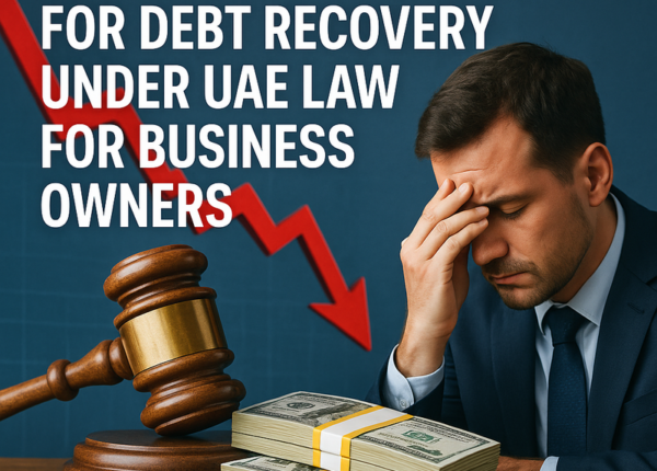 Legal advisor reviewing UAE debt recovery documents in a modern office