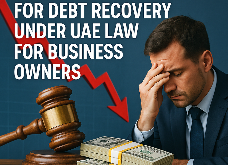 Legal advisor reviewing UAE debt recovery documents in a modern office