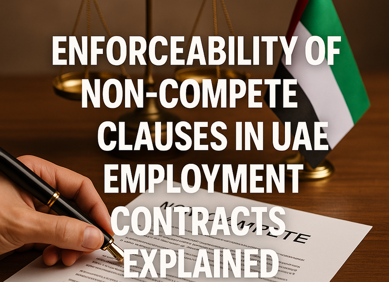 Modern UAE business meeting with employment contracts and legal advisor discussing non-compete clauses