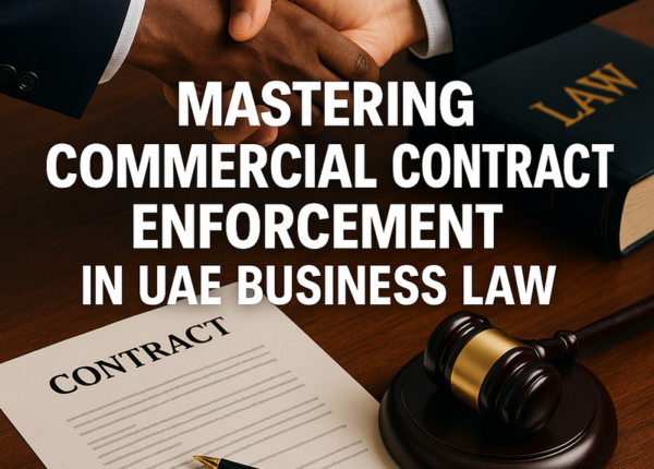 Business professionals reviewing a commercial contract in a UAE legal office