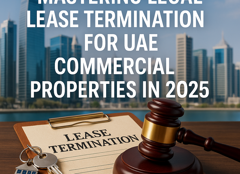 Professional businesspeople reviewing commercial lease termination documents in UAE office setting