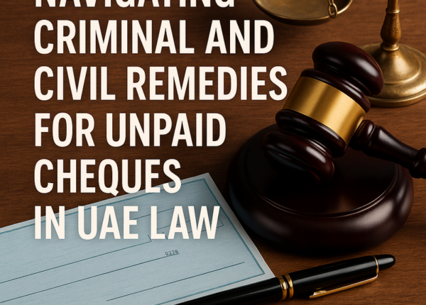 Infographic compares UAE criminal and civil remedies for unpaid cheques, showing old law and 2025 updates.