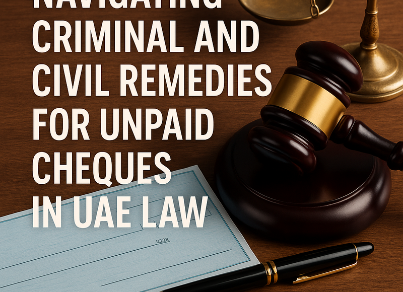 Infographic compares UAE criminal and civil remedies for unpaid cheques, showing old law and 2025 updates.