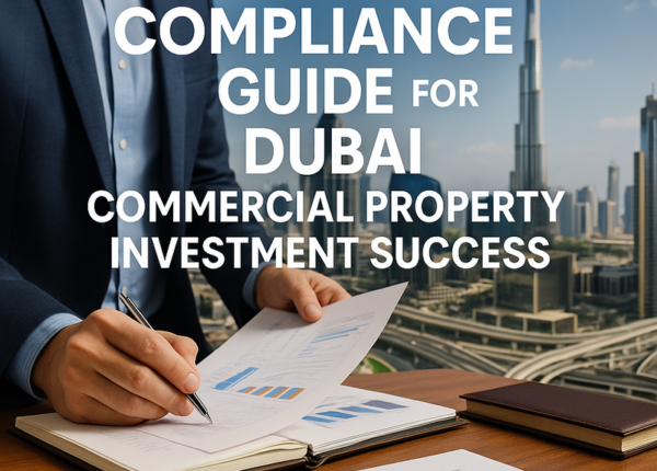 Business professionals reviewing RERA compliance documents for Dubai commercial property investment