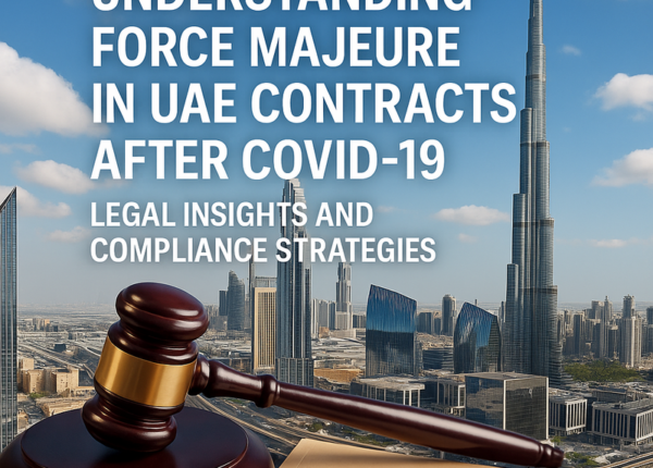 A business team reviewing contract clauses with UAE legal documents on a screen.