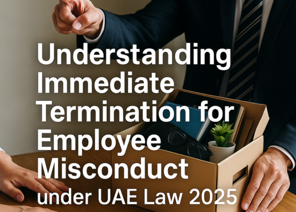 UAE legal icons with business team reviewing employment termination policies