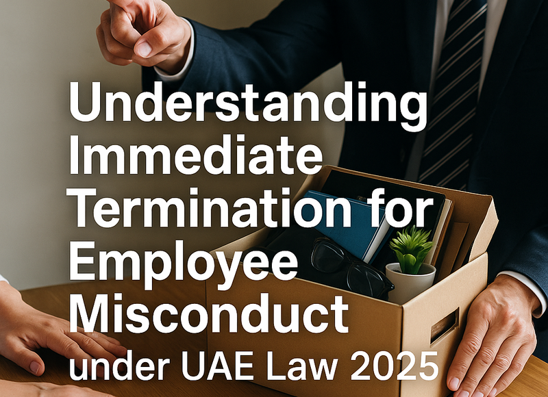 UAE legal icons with business team reviewing employment termination policies