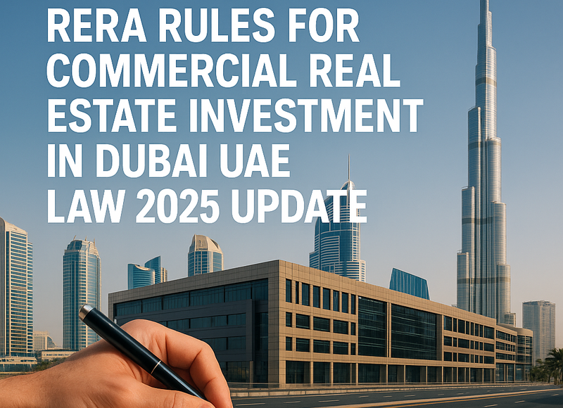 Dubai skyline with commercial real estate buildings under RERA regulation.