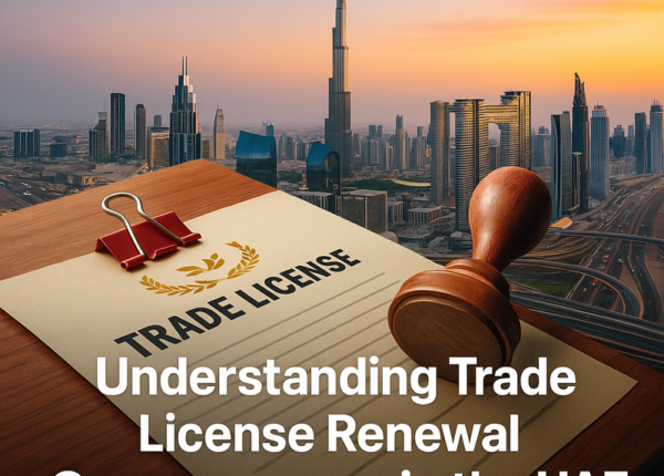 UAE business license document with compliance checklist and penalty chart