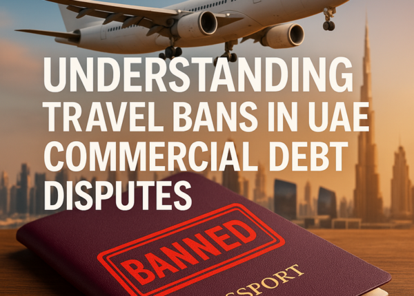 UAE legal consultant reviewing commercial debt case travel ban documents