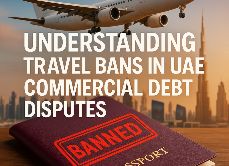 UAE legal consultant reviewing commercial debt case travel ban documents